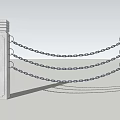 Decorative Chain Fence With Stone Pillars And Multiple Linked Chains 3d model