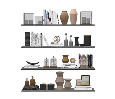 Stylish Decorative Ornament Combinations for Shelf Display with Books Vases and Photo Frames 3d model