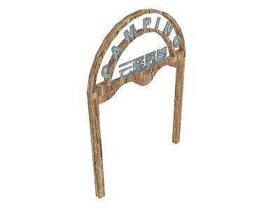 Wooden Swing Door with Camping Sign for Outdoor Campsite Entrance Decoration 3d model