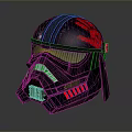 Futuristic Weapon Helmet With Red Insignia And Glowing Red Eyes