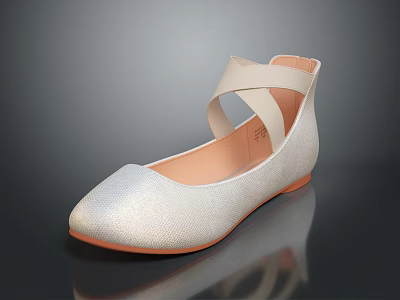 Light Colored Textured Flat Shoes With Cross Straps And Light Brown Sole For Elegant Look 3d model