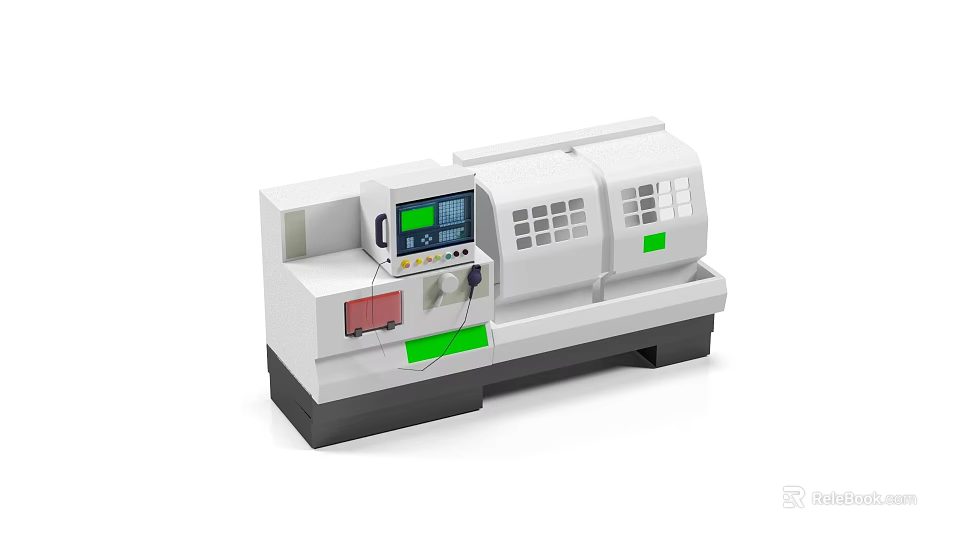 Industrial CNC Lathe Machine With Digital Control Panel And Green Accents 3d model 