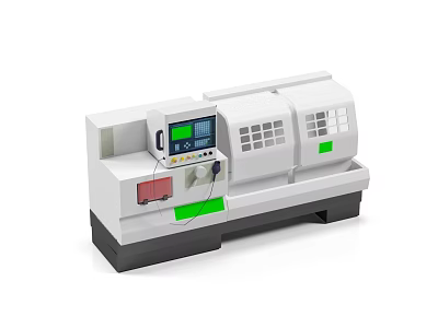 Industrial CNC Lathe Machine With Digital Control Panel And Green Accents 3d model