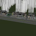 Vibrant Commercial Street With Modern Architecture Green Landscaping Pedestrians And Retail Shops