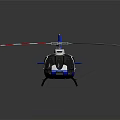 Blue Helicopter with Red and White Striped Rotors Modern Design Transparent Cockpit and Shiny Exterior