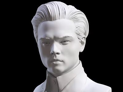 Man Bust Sculpture With Neat Short Textured Hair And Collared Clothing Against Black Background 3d model