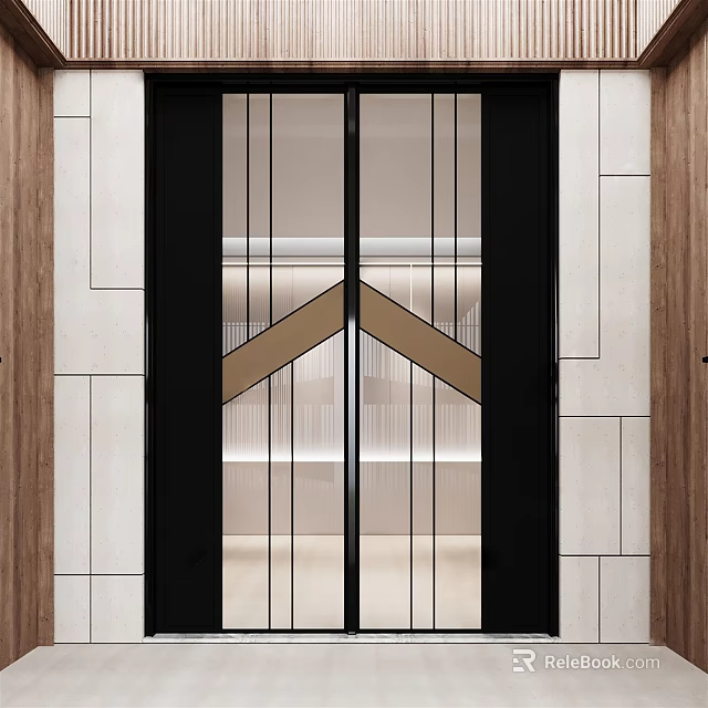 Modern Sliding Door Design With Glass Panels And Black Frame Wooden White Wall 3d model 
