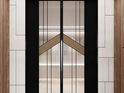 Modern Sliding Door Design With Glass Panels And Black Frame Wooden White Wall 3d model