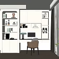 Modern Home Office Bookcase With White Desk Computer Decorative Items And Lighting 3d model