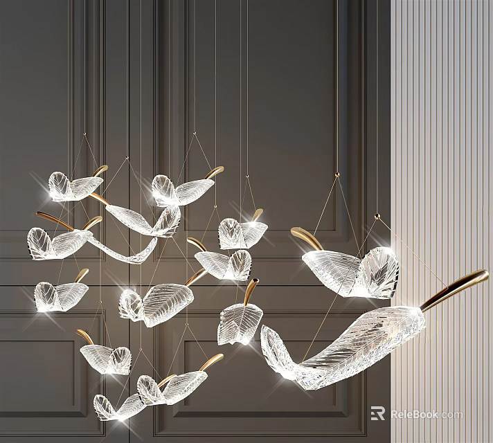 Modern Hanging Crystal Chandelier With Butterfly Shaped Design For Elegant Interior 3d model 