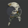 Detailed Futuristic SciFi Helmet With Transparent Visor Mechanical Orange Accents And Structural Details
