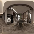 Modern Living Dining Room Interior With TV Wall Cabinets Accent Chair Coffee Table Green Plant