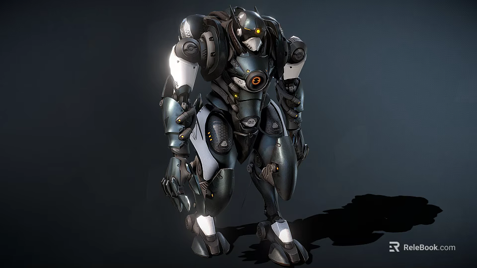Futuristic Smart Robot With Detailed Metallic Mechanical Structure Armored Body And Glowing Yellow Eyes 3d model 