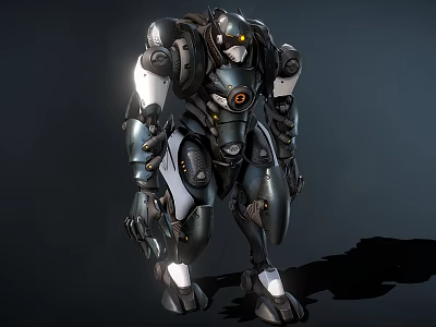 Futuristic Smart Robot With Detailed Metallic Mechanical Structure Armored Body And Glowing Yellow Eyes 3d model