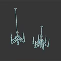 Two Vintage Metal Chandeliers With Candle Shaped Arms And Hanging Chains