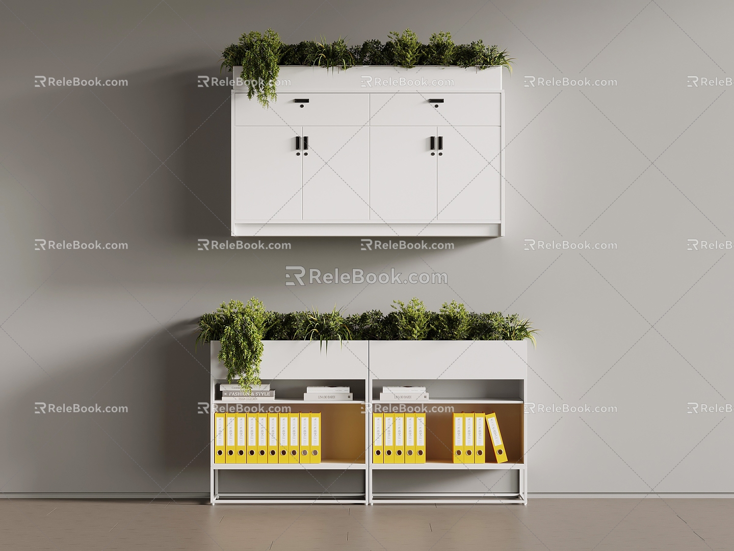 05 file cabinet modern file cabinet green plant partition 3d model