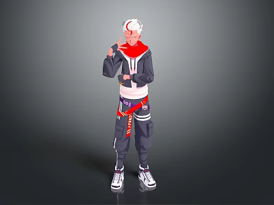 Young Adventurer Character With White Hair And Wolf Companion In Casual Outfit 3d model