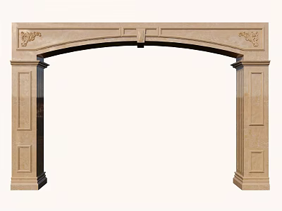 Elegant Beige Stone Archway With Ornate Carved Top And Side Pillars 3d model