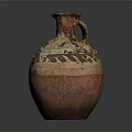 Hand Carved Artisanal Clay Pot With Colorful Patterns And Decorative Handle