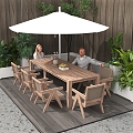 Outdoor seating and parasol 3d model