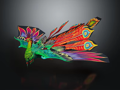 Vibrant Phoenix Art Sculpture With Intricate Patterns On Wings And Tail 3d model