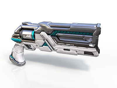 Futuristic Sci Fi Gun with Metallic Silver Body Blue Accent Lines and Ergonomic Grip Design 3d model