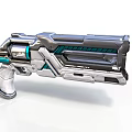 Futuristic Sci Fi Gun with Metallic Silver Body Blue Accent Lines and Ergonomic Grip Design