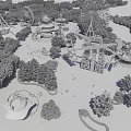 Fun Amusement Park With Ferris Wheel Roller Coaster Carousel Colorful Paths Green Trees And Lake