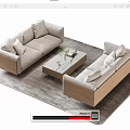 Modern Light Beige Sofa Coffee Table Set With Marble Top Gray Rug Decorative Plants 3d model