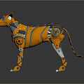Orange Metallic Robotic Dog 3D Model With Blue Eyes And Mechanical Details