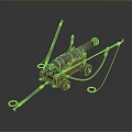 Old Cannon Historical Military Weapon With Wooden Wheels Metal Barrel And Ropes