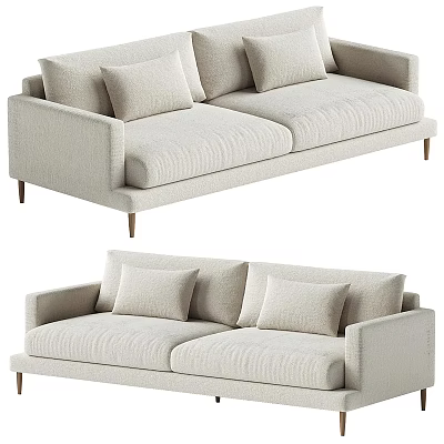 Modern Light Colored Two Seater Sofa with Upholstered Fabric Cushions and Slim Legs Design 3d model