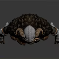 Fantasy Horned Creature Character In Armored Warrior Outfit With Metal And Leather Details