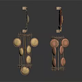 Ancient Shield Display With Wooden Frame And Circular Decorative Panels