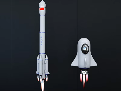 Detailed Rocket Models And Modern Spacecraft Display With Red Accents On Black Background 3d model