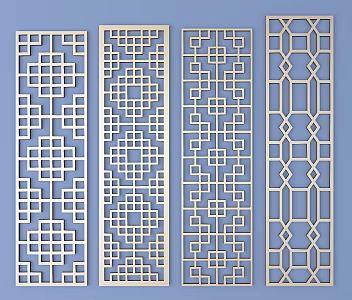 Chinese-style openwork window pane lattice openwork carved flower 3d model