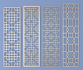 Chinese-style openwork window pane lattice openwork carved flower 3d model