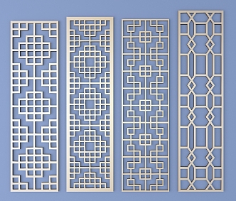 Chinese-style openwork window pane lattice openwork carved flower 3d model