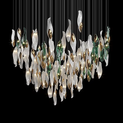 Elegant Modern Chandelier With White Green Gold Crystal Glass Hanging Pendants Design 3d model