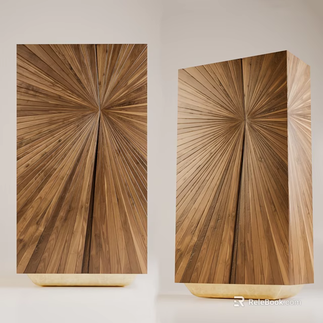 Natural Wooden Entryway Cabinet And Side Cabinet With Radial Grain Design 3d model 