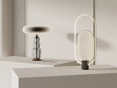 Modern Table Lamps With Glass Base Oval Shade And White Frame On Display Stands 3d model