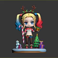 Chibi Game Movie Character With Reindeer Antlers Pigtails Candy Cane Christmas Tree And Gifts