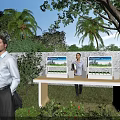 Garden Landscape Model Display With Greenery And Visitors In Outdoor Area