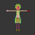 Rick 3D Model With Blue Spiky Hair White Lab Coat Exaggerated Grin And Outstretched Arms