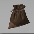 Brown Drawstring Bag for Daily Use with Leather Material and Stitched Details 3d model