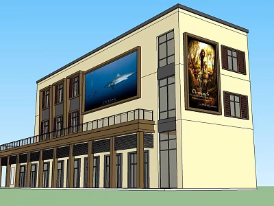 Modern Commercial Complex Exterior Featuring Large Billboards Balconies And Glass Windows 3d model