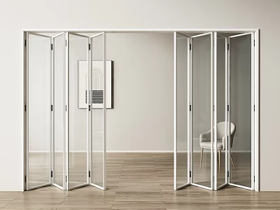 White Framed Transparent Glass Folding Doors in Modern Interior Space Dividing 3d model
