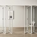White Framed Transparent Glass Folding Doors in Modern Interior Space Dividing