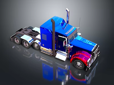 Blue Heavy Duty Semi Truck With Shiny Cab And Detailed Wheel Design 3d model