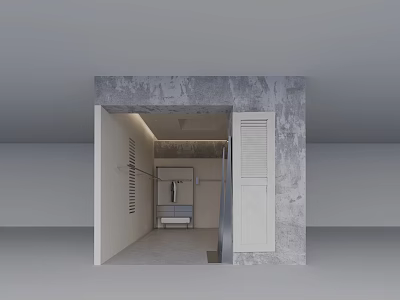 Modern Minimalist Clothing Store Entrance Featuring Clothing Racks Mirror And Shutter 3d model